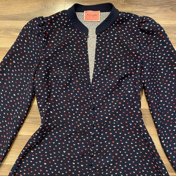 SOLD Kate Spade Navy Long Sleeve Lip Pattern Dress - Picture 8 of 11